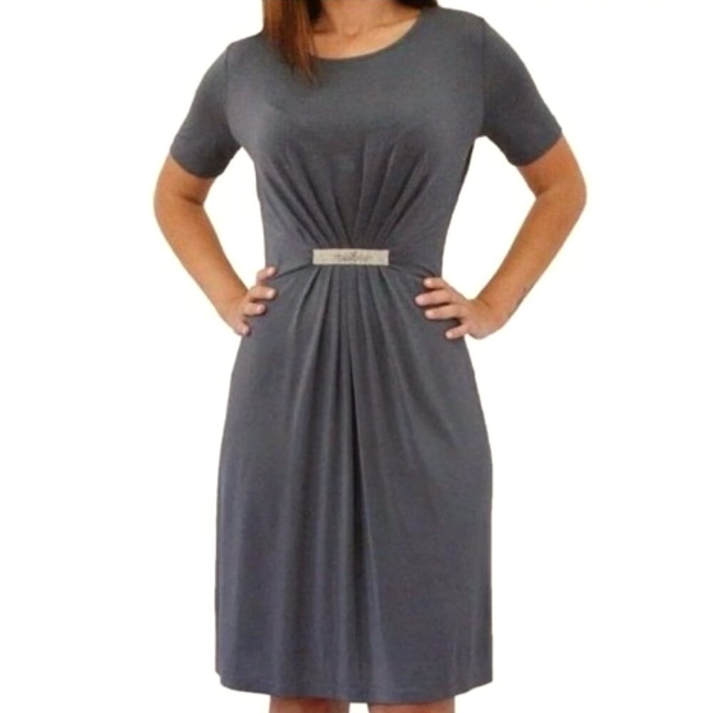Peserico Simple Classic Short Sleeve Dress in Dusty Blue-SIZE 6-NWT